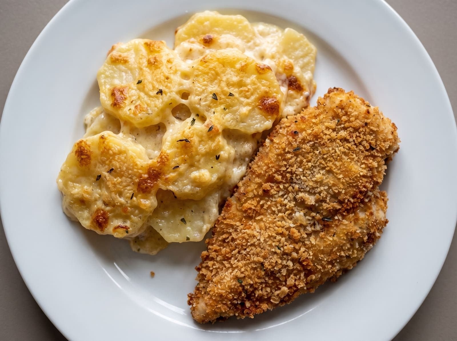 Gratin dauphinois accompagné d'escalope panée