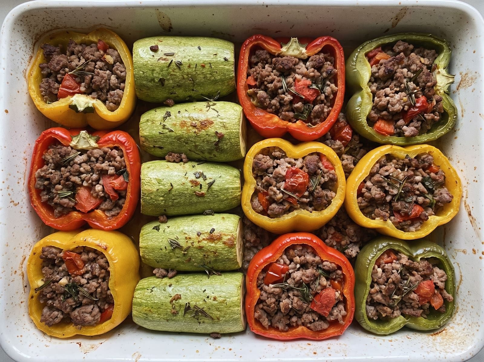 Courgettes et poivrons farcis à la viande hachée