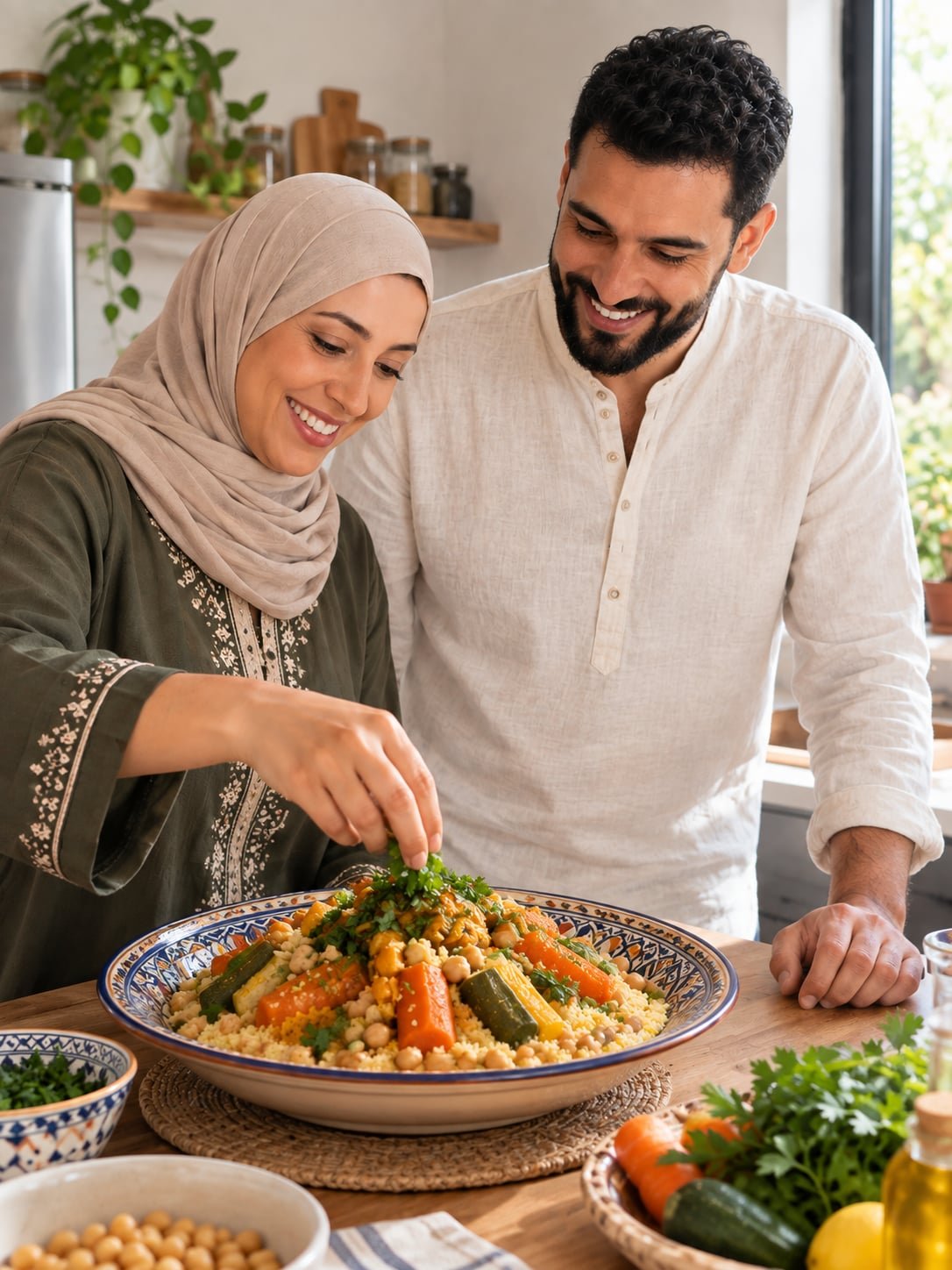 Couple partageant un repas fait maison dans leur cuisine